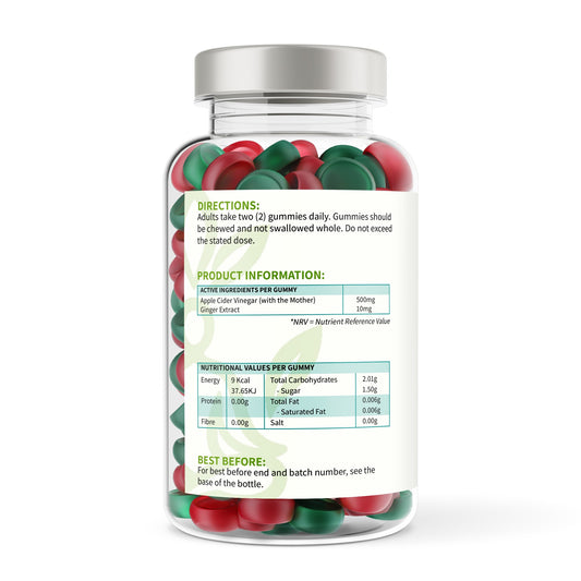 Jar of gummy vitamins with label on a white background