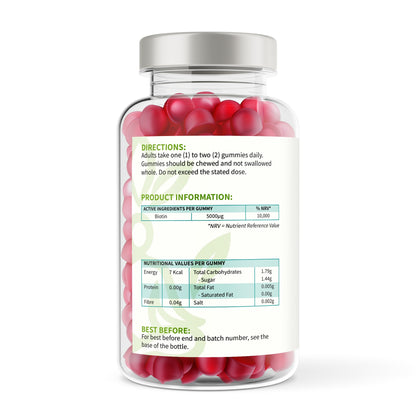 Jar of red gummies with label on a white background