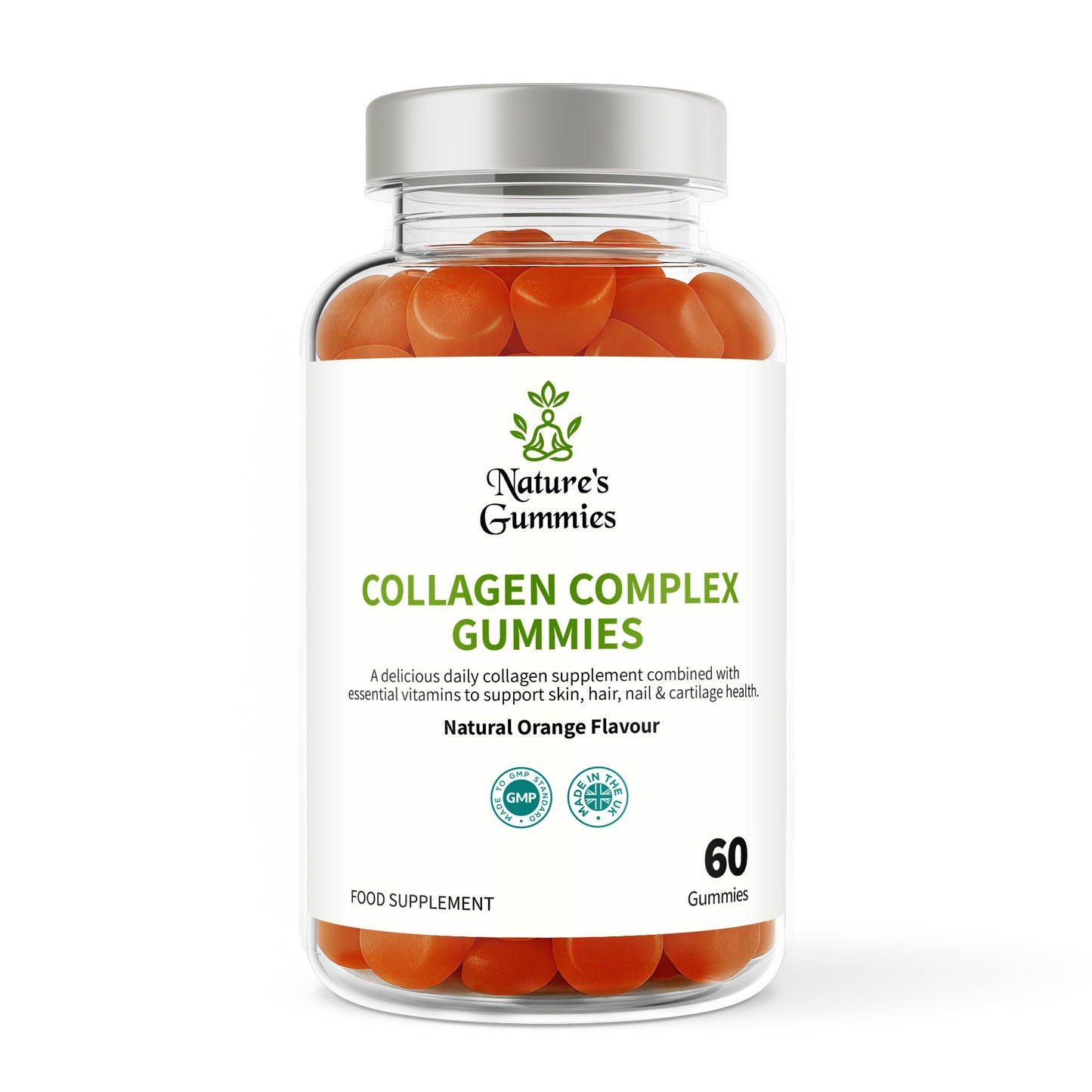 Bottle of Nature's Gummies Collagen Complex Gummies on a white background