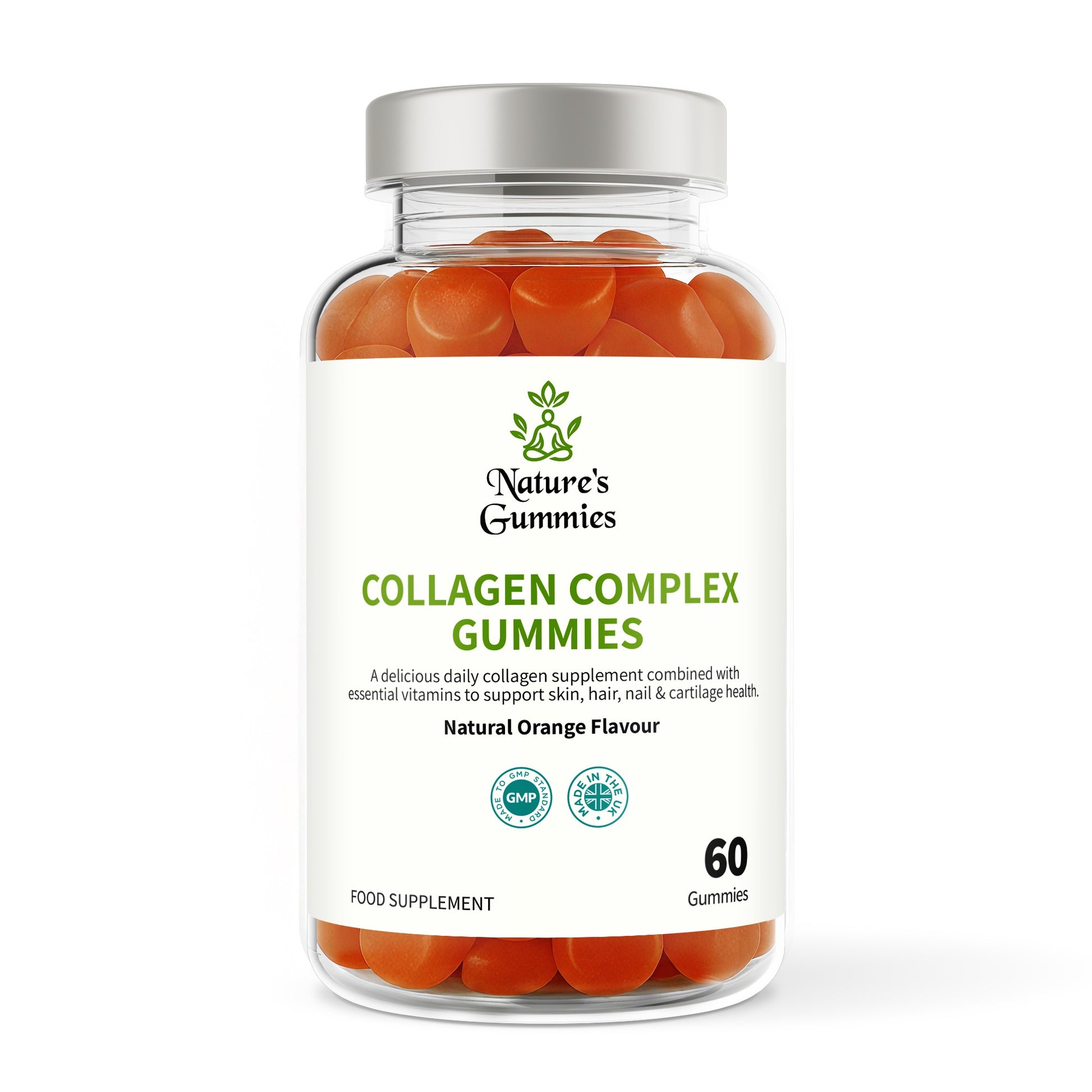Bottle of Nature's Gummies Collagen Complex Gummies on a white background