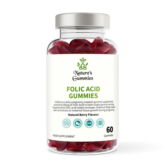 Bottle of Nature's Gummies Folic Acid Gummies on a white background