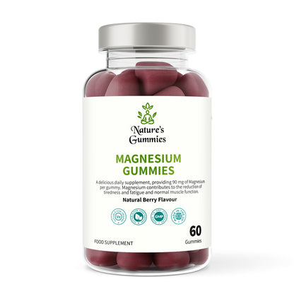 Bottle of Nature's Gummies Magnesium Gummies with a white label on a white background