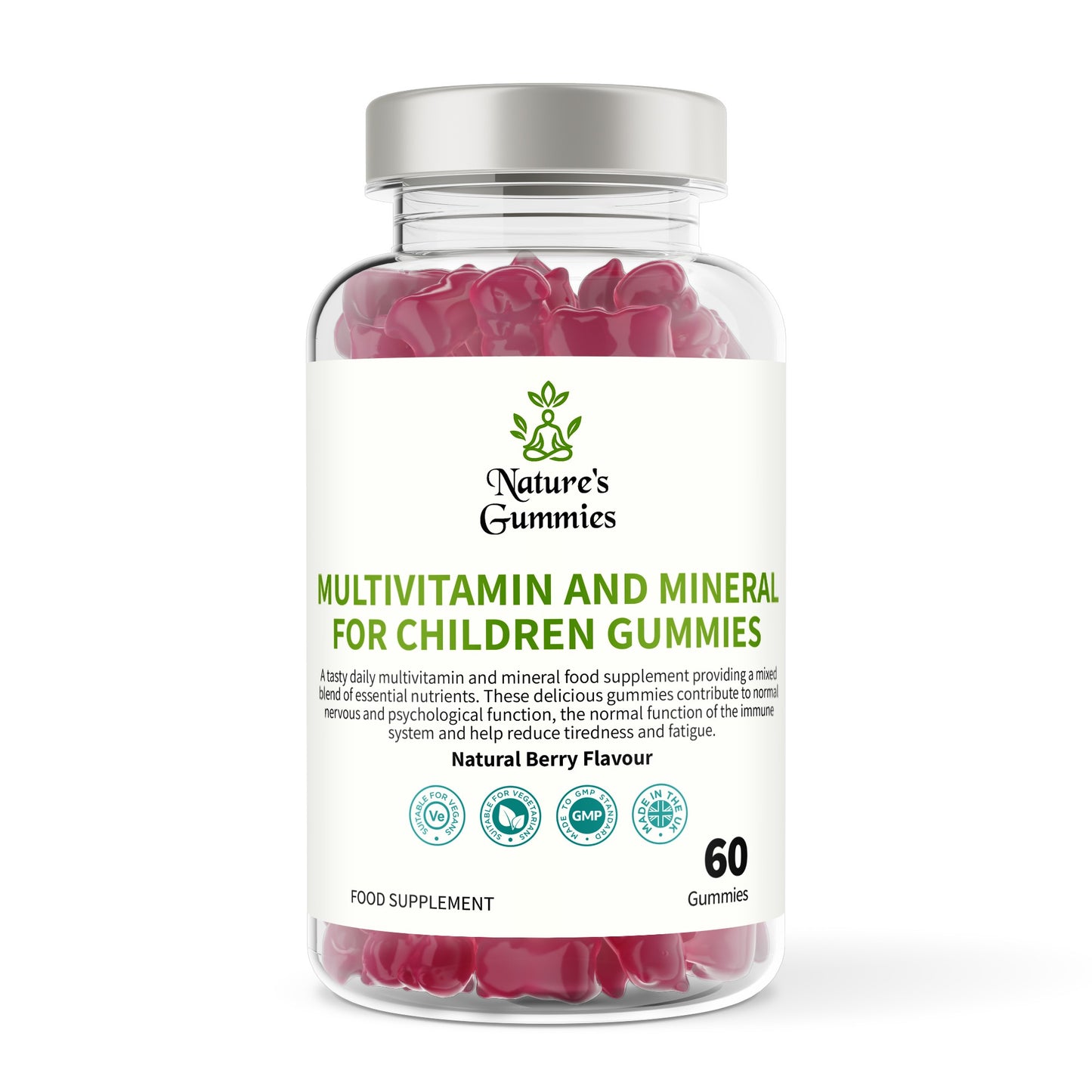 Bottle of Nature's Gummies multivitamin gummies for children on a white background