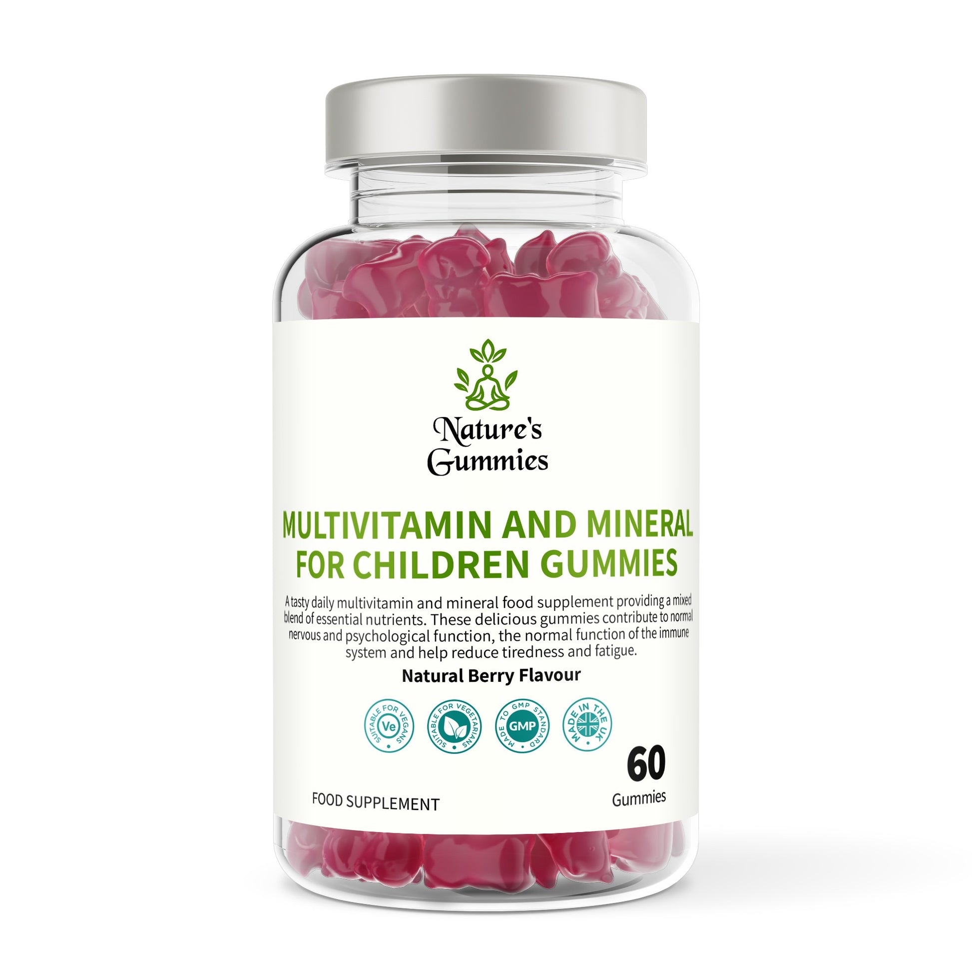 Bottle of Nature's Gummies multivitamin gummies for children on a white background