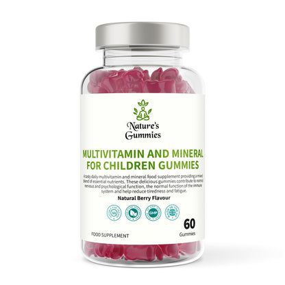 Bottle of Nature's Gummies multivitamin gummies for children on a white background