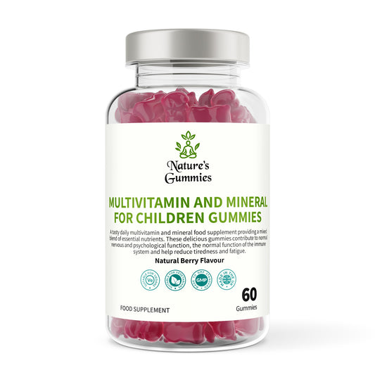 Bottle of Nature's Gummies multivitamin gummies for children on a white background