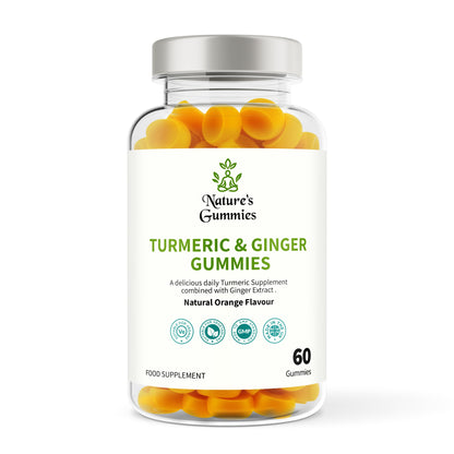 Bottle of Nature's Gummies Turmeric & Ginger Gummies on a white background