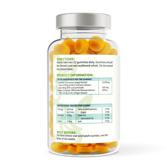 Jar of gummies with a label on a white background