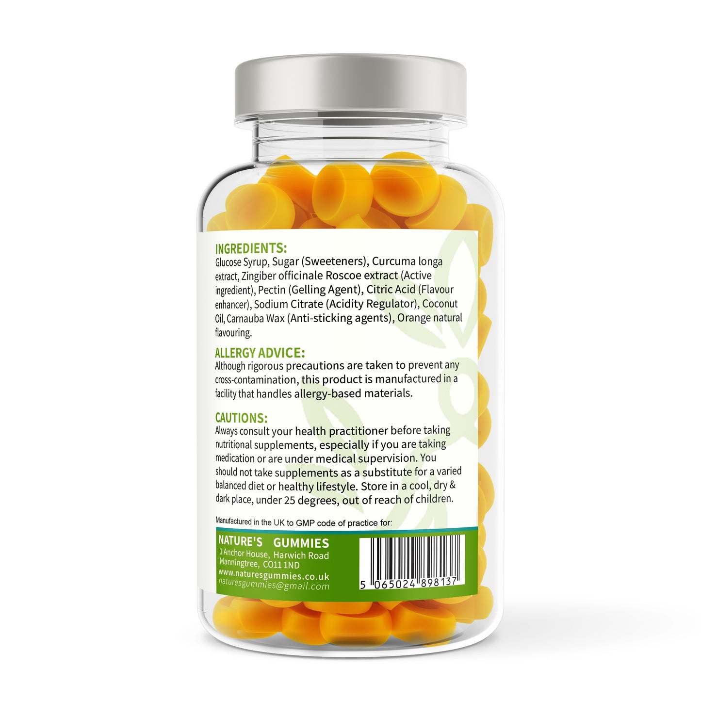 Jar of gummies with a label on a white background