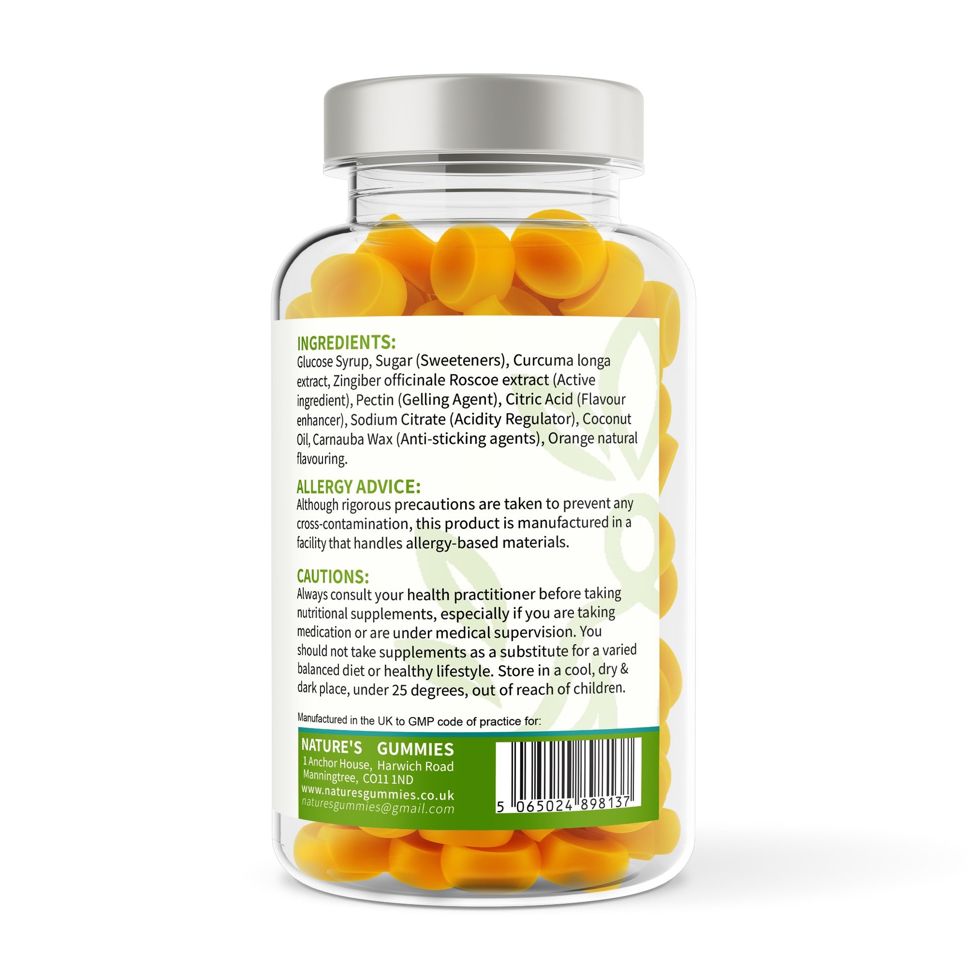 Jar of gummies with a label on a white background