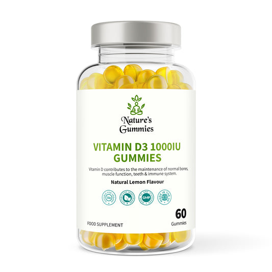 Bottle of Nature's Gummies Vitamin D3 1000IU Gummies on a white background