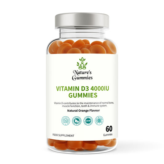 Bottle of Nature's Gummies Vitamin D3 4000IU Gummies on a white background