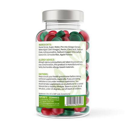 Jar of multicolored gummies with label on a white background