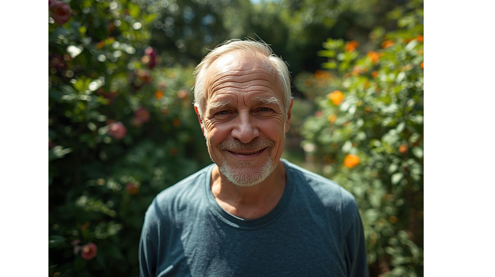 Man standing outdoors with greenery in the background